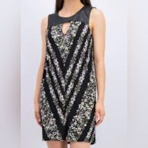 Bcbgmaxazria Floral Lane Dress With Faux Leather Accent